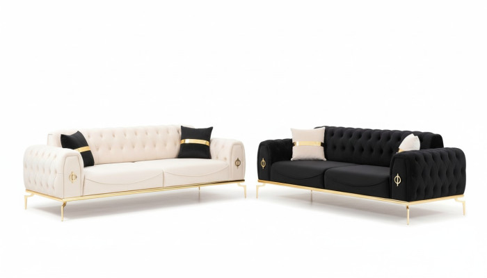 Zestaw sofowy luksusowy trzymiejscowy zestaw wypoczynkowy Chesterfield Czarny 3+3 Siedziba