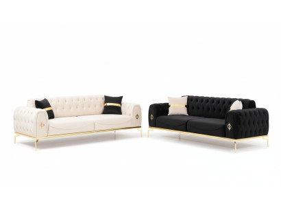 Zestaw sofowy luksusowy trzymiejscowy zestaw wypoczynkowy Chesterfield Czarny 3+3 Siedziba