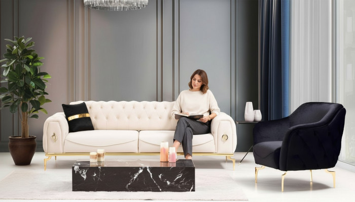 Meble Chesterfield ze stali nierdzewnej luksusowy zestaw sofowy trzyosobowy zestaw wypoczynkowy