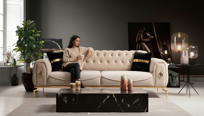 Nowoczesna sofa Chesterfield trzyosobowa sofa meblowa ze stali nierdzewnej
