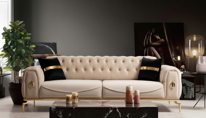 Nowoczesna sofa Chesterfield trzyosobowa sofa meblowa ze stali nierdzewnej
