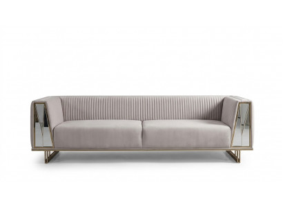 Nowoczesna trzyosobowa sofa materiałowa w kolorze szaro-niebieskim. Zestaw 2-częściowej sofy