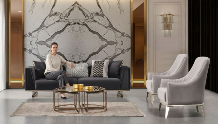 Grupa Sofy Sofy Trzyosobowe Fotel Modern Blue Zestaw 3szt Ustawić
