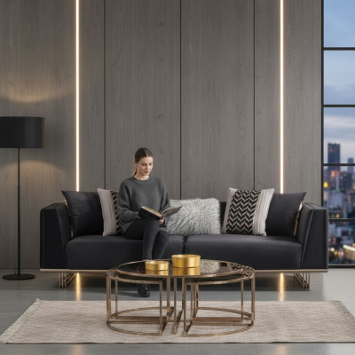 Sofa Trzyosobowa Sofa Tapicerowana Nowoczesne Sofy Niebieskie Sofa Tkaninowa Drewno Materiał
