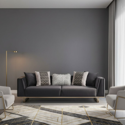 Sofa Trzyosobowa Sofa Tapicerowana Nowoczesne Sofy Niebieskie Sofa Tkaninowa Drewno Materiał