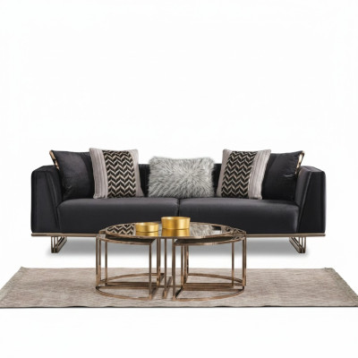Sofa Trzyosobowa Sofa Tapicerowana Nowoczesne Sofy Niebieskie Sofa Tkaninowa Drewno Materiał