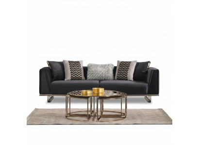 Sofa Trzyosobowa Sofa Tapicerowana Nowoczesne Sofy Niebieskie Sofa Tkaninowa Drewno Materiał