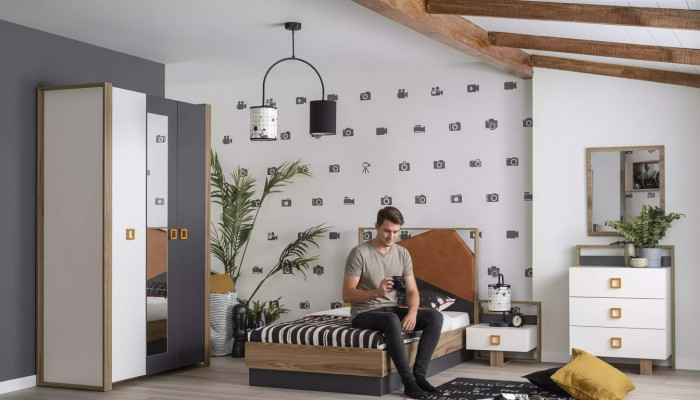 Sypialnia Ustawić łóżko żłobek Designerski zestaw Szary 5-częściowy Drewno