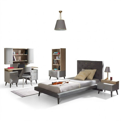 Kompletne meble dziecięce do łóżka młodzieżowego żłobek Łóżko Drewno szare zestaw 5 sztuk