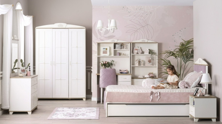 żłobek Komplete Chesterfield meble dziecięce Łóżko Drewno różowy zestaw 8 sztuk