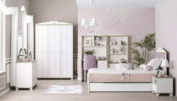 żłobek Komplete Chesterfield meble dziecięce Łóżko Drewno różowy zestaw 8 sztuk
