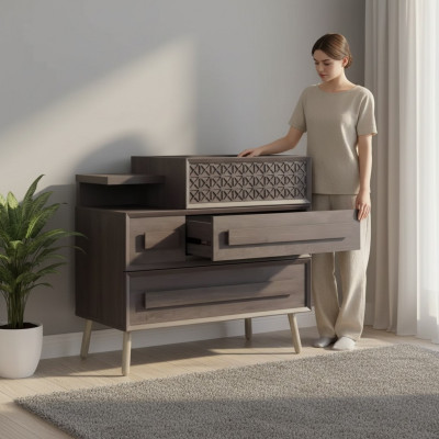 Kredens Szafa Drewno Komody Sypialnia Design Kredens Szary Luksus