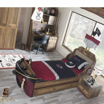Funkcjonalne łóżko Pirate łóżko składane Brown Drewno Zestaw Stolik nocny łóżka Łóżko