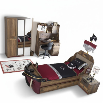 Funkcjonalne łóżko Pirate łóżko składane Brown Drewno Zestaw Stolik nocny łóżka Łóżko