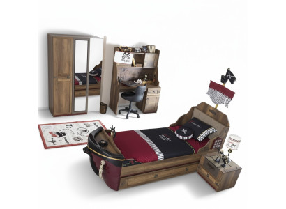 Funkcjonalne łóżko Pirate łóżko składane Brown Drewno Zestaw Stolik nocny łóżka Łóżko