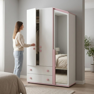 Design Szafa drewniana Szafa Szafa Meble Drewno Lustro Biały Nowość
