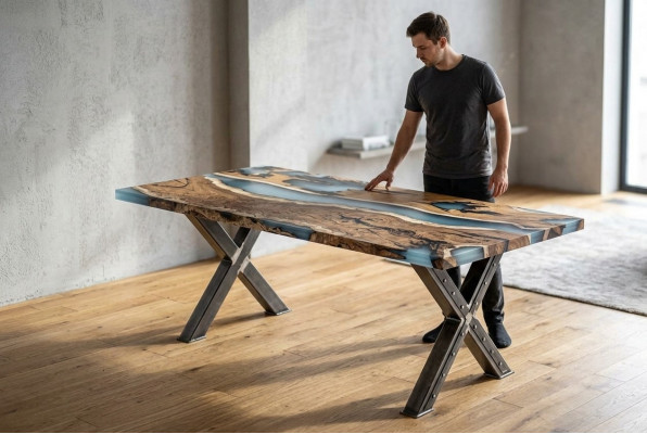 Stół kuchenny Stół obiadowy Żywica epoksydowa Stół do jadalni Tabela 160 cm Drewno Brązowe