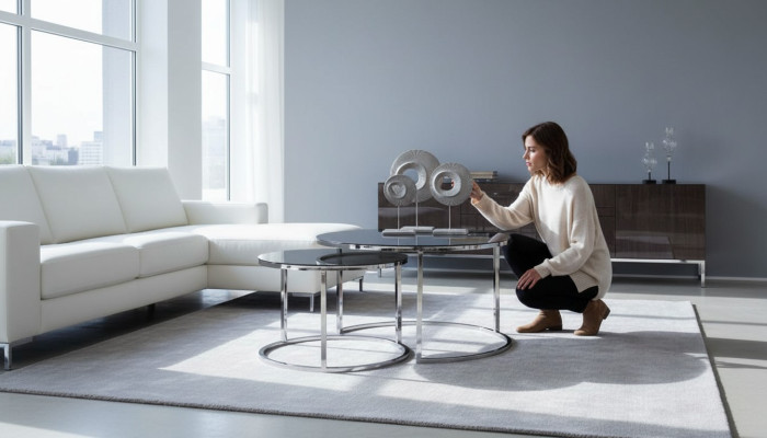 stolik kawowy luksusowy zestaw stolik kawowy srebrny design do salonu