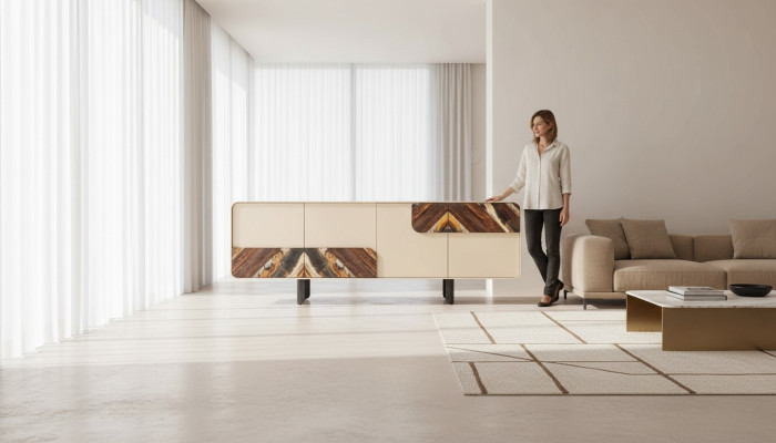 Kredens Komoda Kredens Beżowe Drewno Nowoczesne Meble Szafa Design