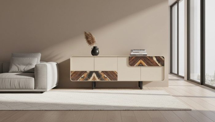 Kredens Komoda Kredens Beżowe Drewno Nowoczesne Meble Szafa Design