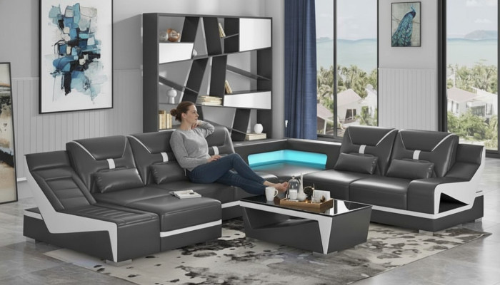 Żywy krajobraz Sofa U Shape Narożnikowa kanapa Designerska sofa Czarny zestaw narożny