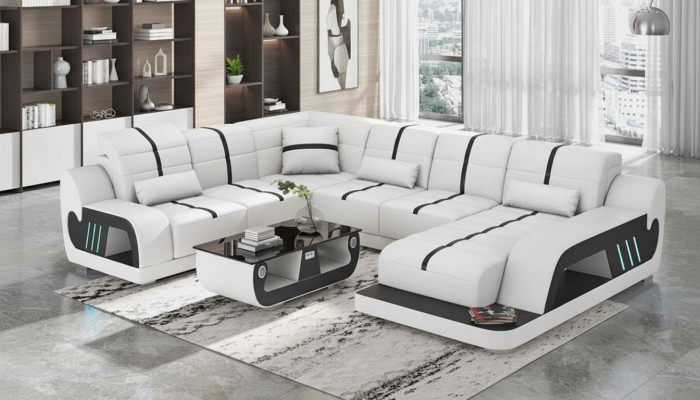 Nowoczesna sofa Żywy krajobraz U kształt Narożnikowa kanapa designerska sofa Biały sztuczna skóra
