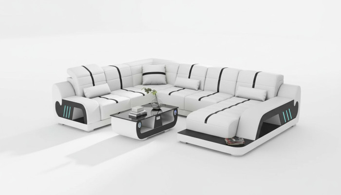 Nowoczesna sofa Żywy krajobraz U kształt Narożnikowa kanapa designerska sofa Biały sztuczna skóra