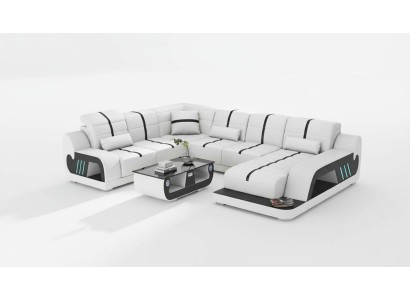 Nowoczesna sofa Żywy krajobraz U kształt Narożnikowa kanapa designerska sofa Biały sztuczna skóra