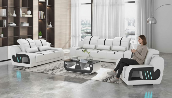 Zestaw wypoczynkowy Luksusowy Zestaw sofowy Kompletny Biały sztuczna skóra Sofa 321