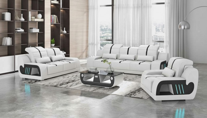 Zestaw wypoczynkowy Luksusowy Zestaw sofowy Kompletny Biały sztuczna skóra Sofa 321