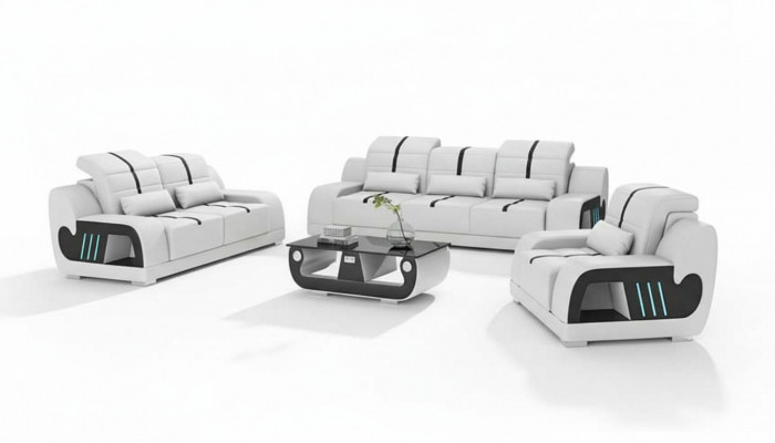 Zestaw wypoczynkowy Luksusowy Zestaw sofowy Kompletny Biały sztuczna skóra Sofa 321
