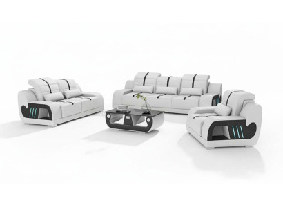 Zestaw wypoczynkowy Luksusowy Zestaw sofowy Kompletny Biały sztuczna skóra Sofa 321