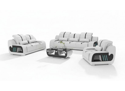 Zestaw wypoczynkowy Luksusowy Zestaw sofowy Kompletny Biały sztuczna skóra Sofa 321