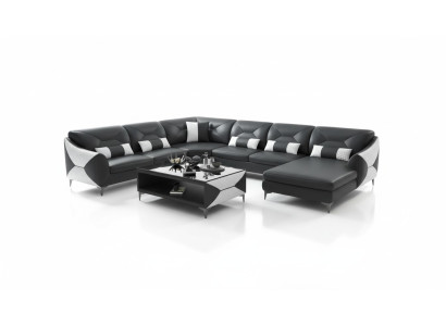 Duży Żywy krajobraz Sofa U Shape Narożnikowa kanapa Skórzana sofa Czarna sztuczna skóra