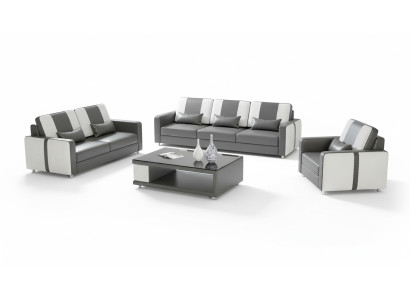 Kompletna sofa Zestaw sofowy luksusowy komplet wypoczynkowy szara sztuczna skóra 321
