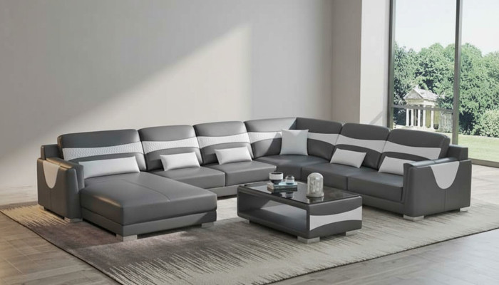 Żywy krajobraz Sofa U Shape Duża Narożnikowa kanapa Sofa Skórzana Szara sztuczna skóra Nowość