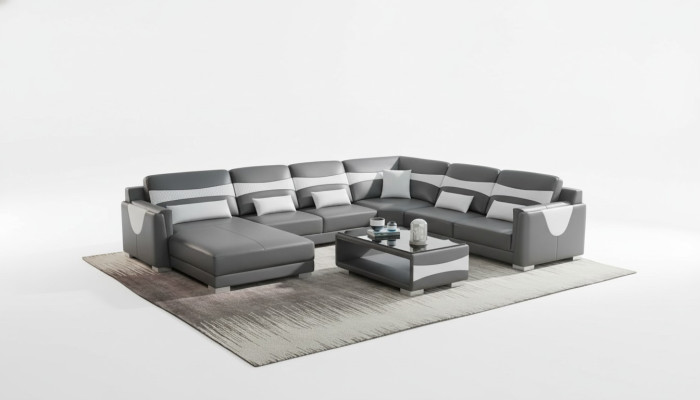 Żywy krajobraz Sofa U Shape Duża Narożnikowa kanapa Sofa Skórzana Szara sztuczna skóra Nowość