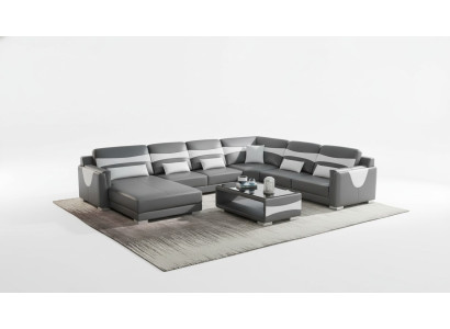 Żywy krajobraz Sofa U Shape Duża Narożnikowa kanapa Sofa Skórzana Szara sztuczna skóra Nowość
