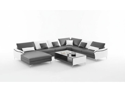 Żywy krajobraz Kanapy Sofa skórzana Narożnikowa kanapa U Shape Czarna Sofa Duża Nowość