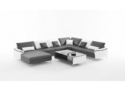 Żywy krajobraz Kanapy Sofa skórzana Narożnikowa kanapa U Shape Czarna Sofa Duża Nowość