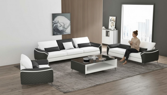Biały Zestaw sofowy komplet wypoczynkowy skórzana sofa kompletna do salonu