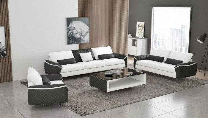 Biały Zestaw sofowy komplet wypoczynkowy skórzana sofa kompletna do salonu