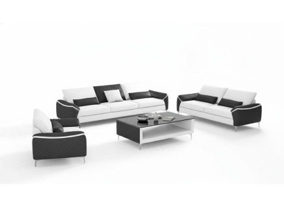 Biały Zestaw sofowy komplet wypoczynkowy skórzana sofa kompletna do salonu