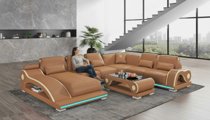 Żywy krajobraz XXL Sofa U Shape Duża Narożnikowa kanapa Sofa Skórzana Brązowe Sofy Nowość