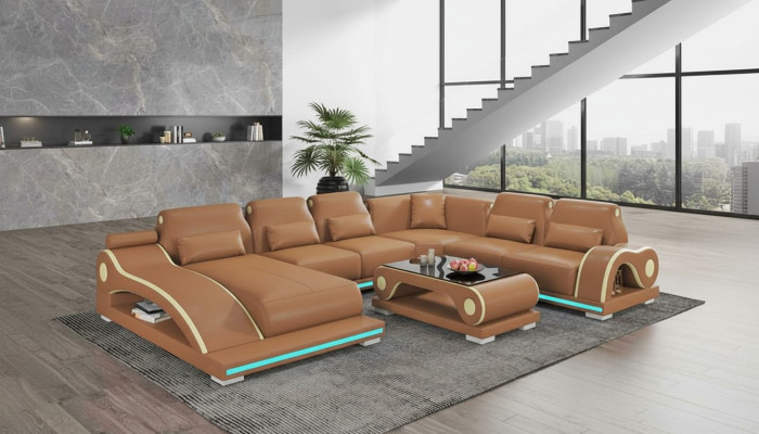 Żywy krajobraz XXL Sofa U Shape Duża Narożnikowa kanapa Sofa Skórzana Brązowe Sofy Nowość