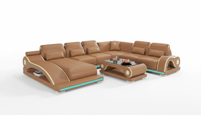 Żywy krajobraz XXL Sofa U Shape Duża Narożnikowa kanapa Sofa Skórzana Brązowe Sofy Nowość