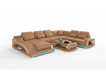 Żywy krajobraz XXL Sofa U Shape Duża Narożnikowa kanapa Sofa Skórzana Brązowe Sofy Nowość