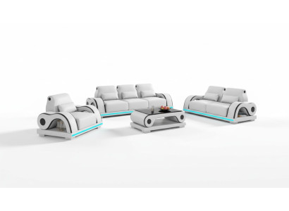 Komplet sofowy Zestaw sofowy Luksusowa Kompletna Biała Skórzana Sofa Kanapa Nowoczesna Sofa
