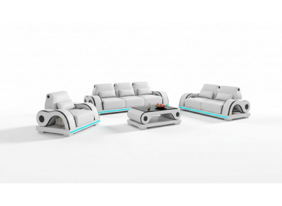Komplet sofowy Zestaw sofowy Luksusowa Kompletna Biała Skórzana Sofa Kanapa Nowoczesna Sofa