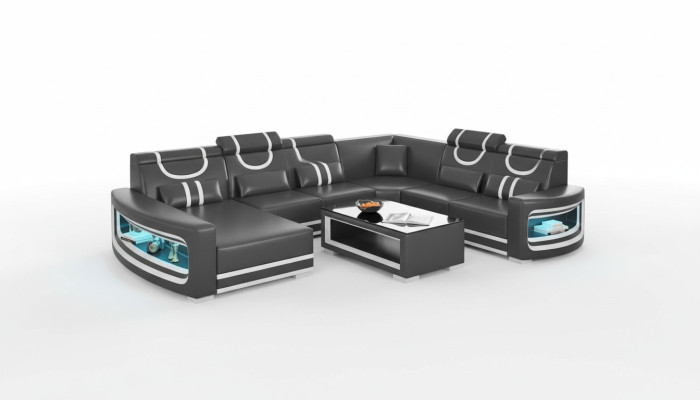 Żywy krajobraz Kanapy Sofa skórzana Narożnikowa kanapa U Shape Czarna Sofa Duża Nowość